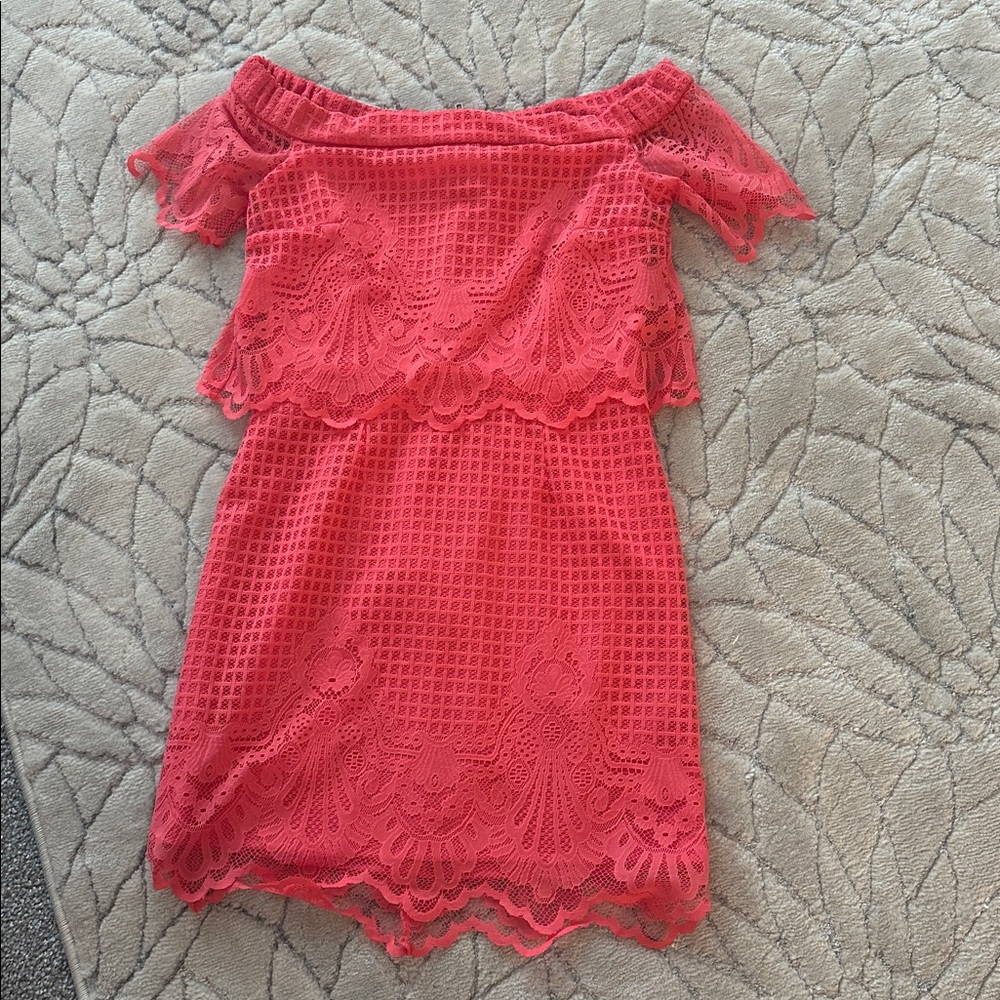 Topshop Coral Lace Mini Dress